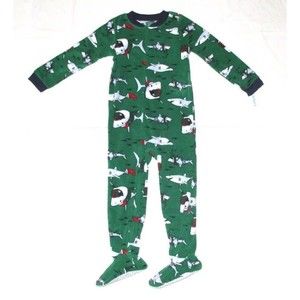 Carters Fleece Footed Pajama Blanket Sleeper Size 7 Shark Christmas Green